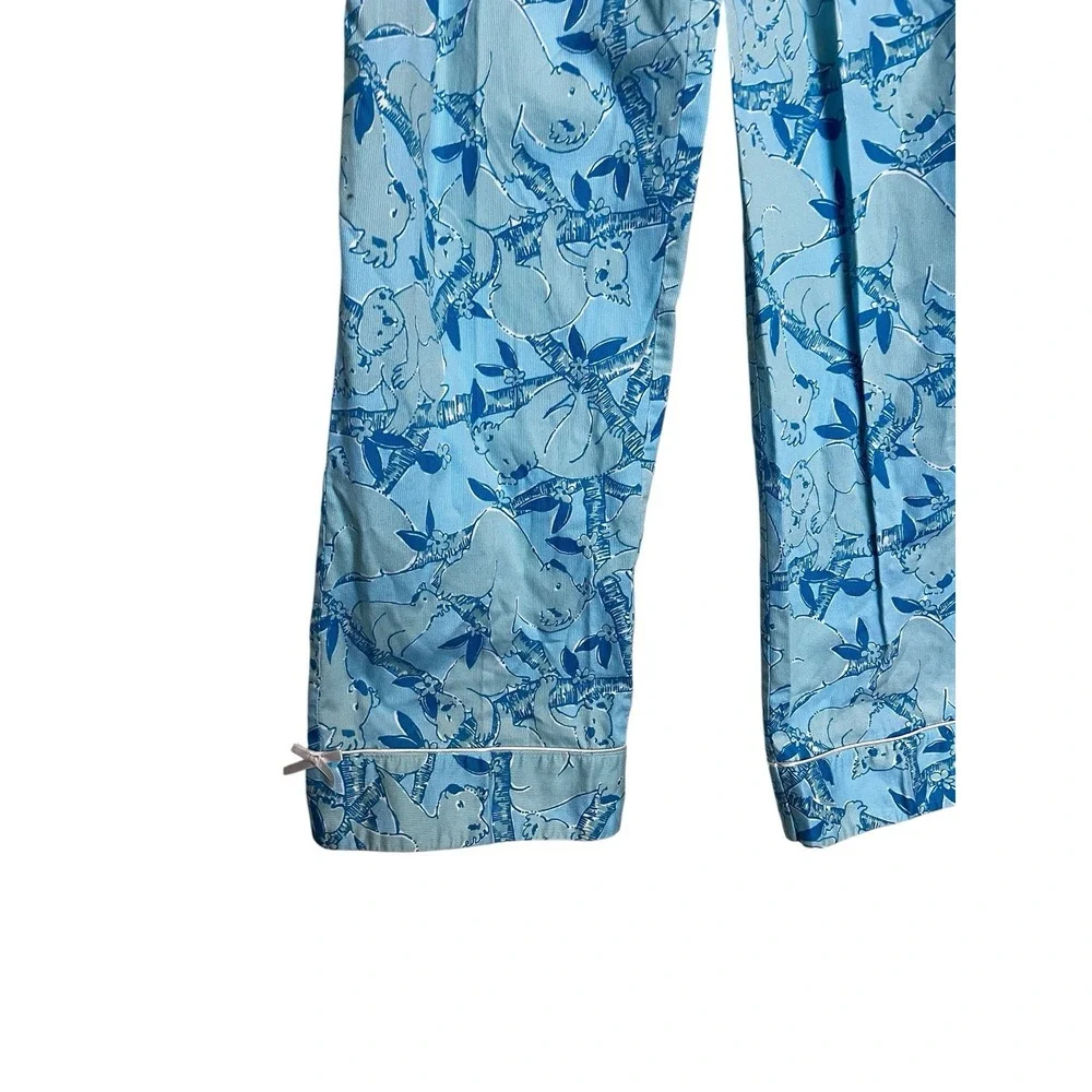 Vintage Lilly Pulitzer Pajama Set Size S Blue Koala Bear Print Long Sleeve